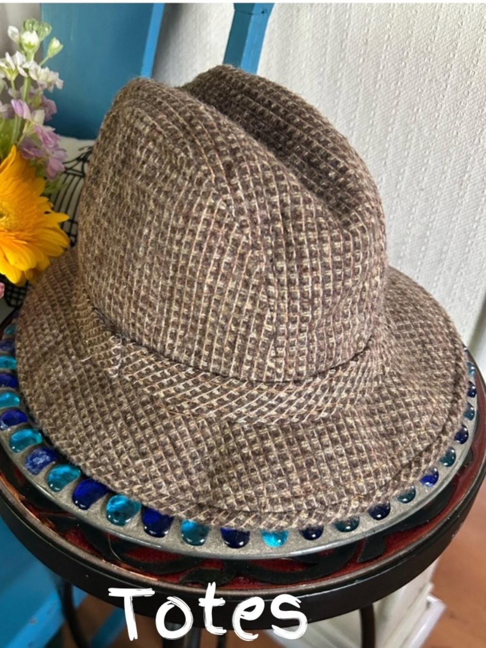 Vintage Brown Wool Tweed Fedora